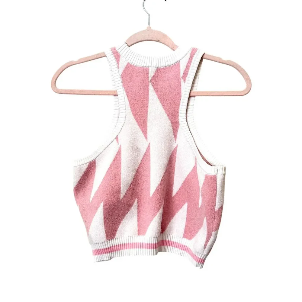 SER.O.YA Zeri Abstract Sweater Vest Top Pink White Large - Picture 3 of 6